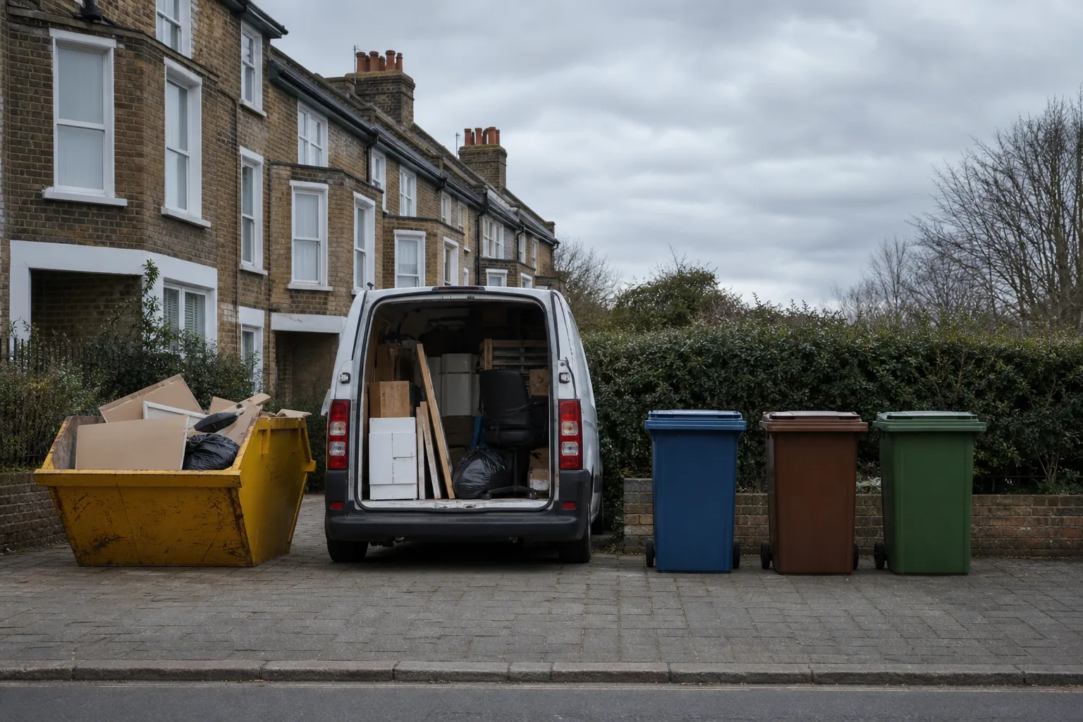 UK waste removal cost comparison with skip, van and council wheelie bins