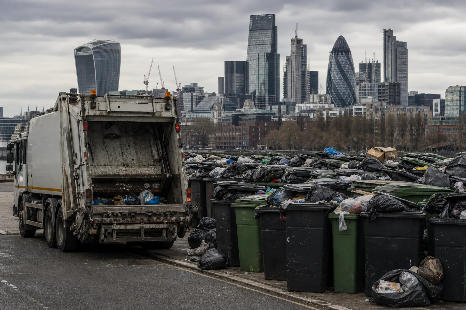 London skyline with refuse collection truck illustrating daily waste volumes