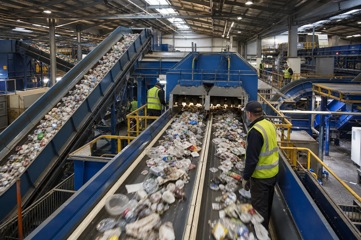 Conveyor belt sorting line inside a UK materials recovery facility